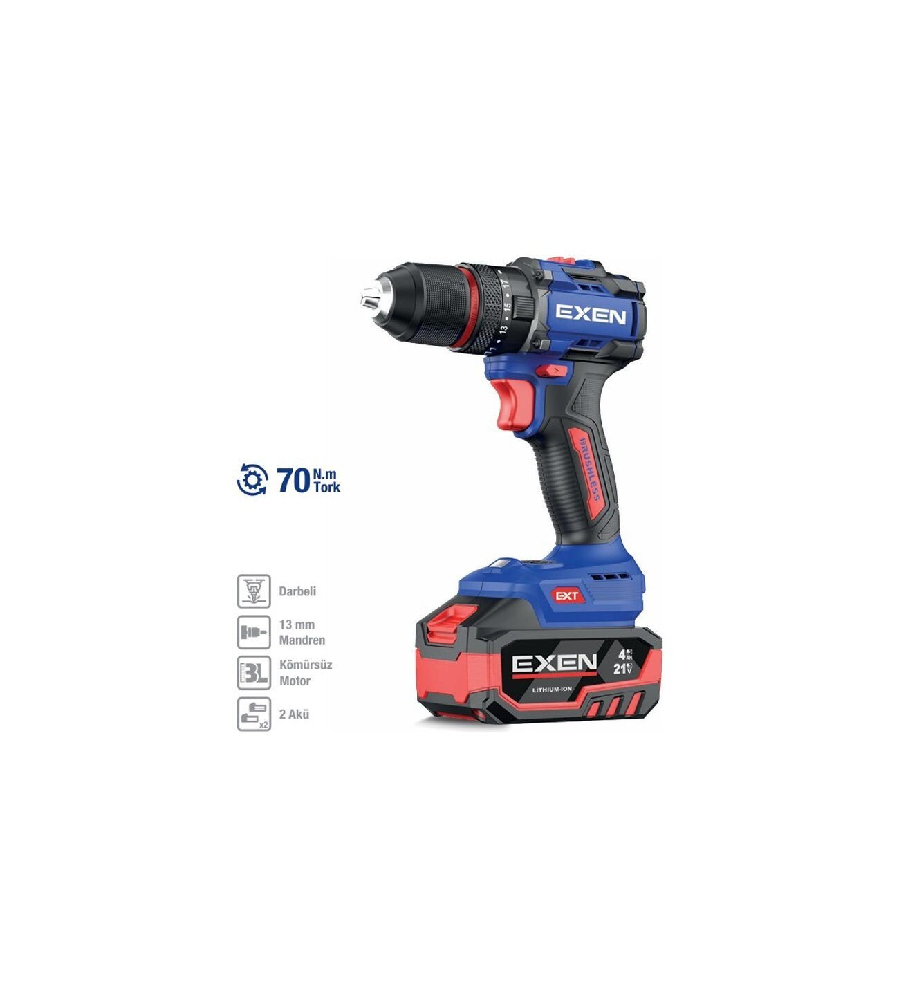 EXEN  EN 274 DS -21V 4Ah 70N.m Kömürsüz Darbeli Şarjlı Matkap