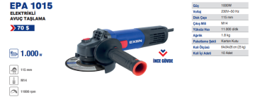 EXEN EPA 1015 -115mm 1000W Elektrikli Avuç Taşlama