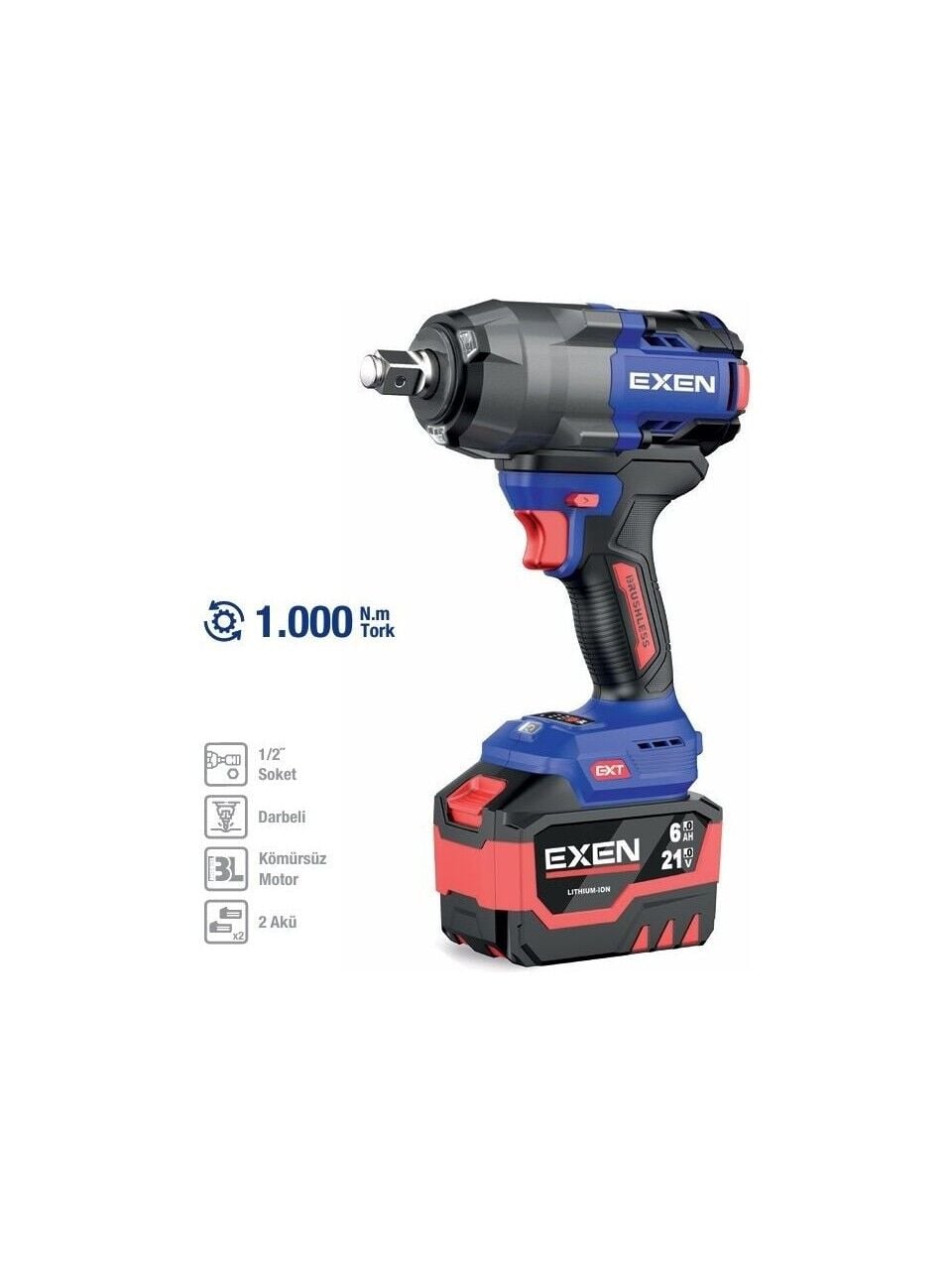 Exen EN 286 SM Kömürsüz Şarjlı Somun Sökme 21V 6 Ah 1/2 Soket 1000 nm