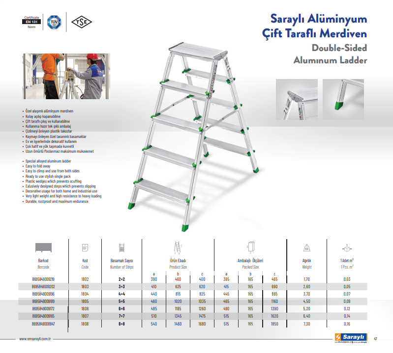 SARAYLI Çift Taraflı Alüminyum Merdiven