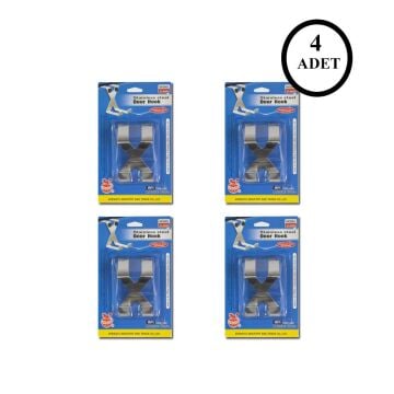 4 Adet Pazlanmaz Çelik Mat  Kapı Arkası Askısı